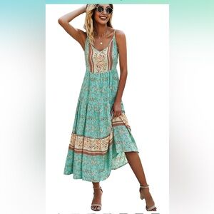 Bohemian Floral Maxi Dress - Turquoise
